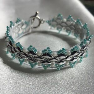 Hand Crafted Elegant Silver and Blue Bracelet 7.5 inches